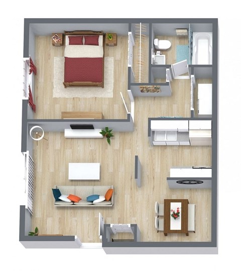 floorplan of a 1-bedroom 1-bathroom unit